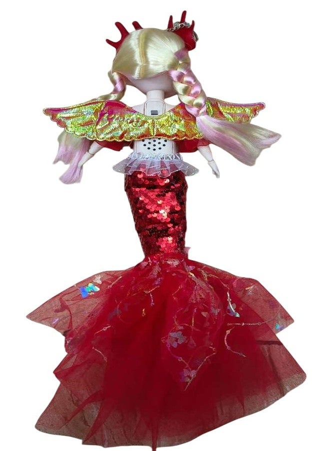 ONOTIC Musical Mermaid Doll with Wings, Sequin Dress and Butterfly Decorations, Large Size with Keychain Mermaid (Red) - Image 2